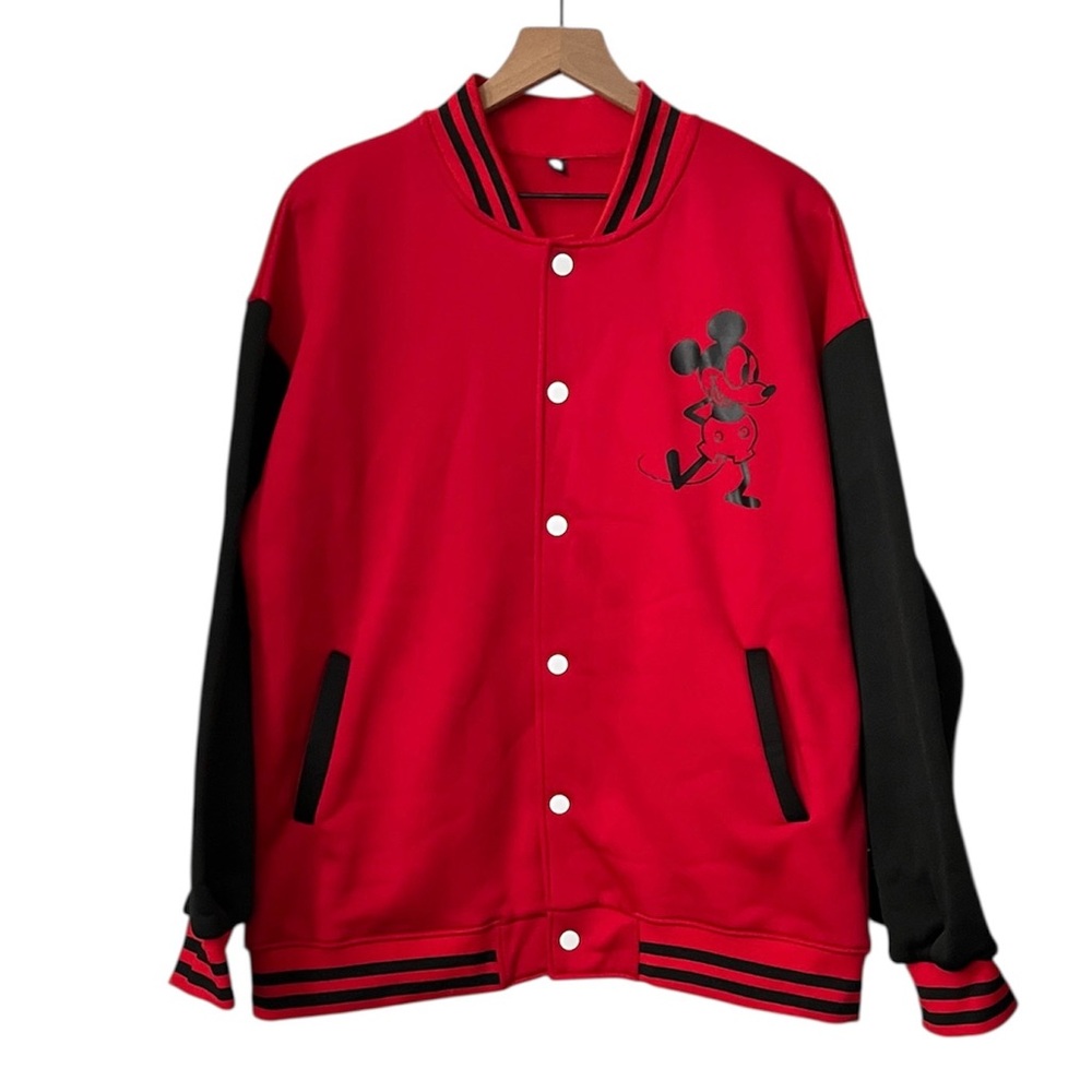 Red and Black Mickey Mouse Varsity Jacket XL